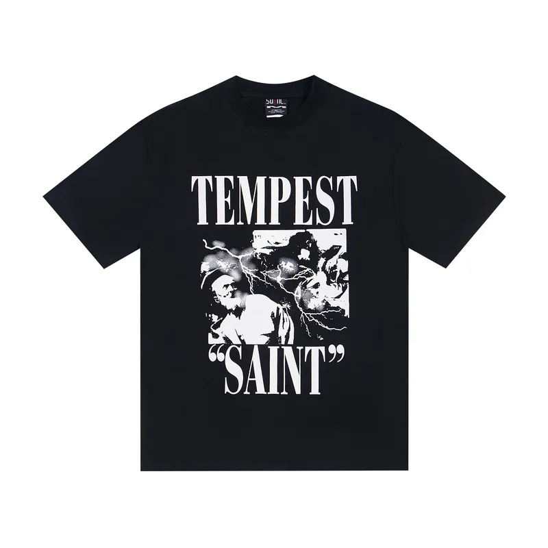 110💰S12# Meichao SAINT white ink direct-injection pure cotton 260g loose short-sleeved T-shirt black, white gray S-XL